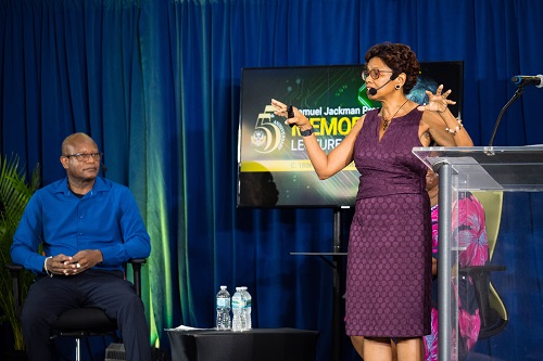 Dr. Glenda Gay and Mr. Terry Scantlebury presenting at the 16 SJP Memorial Lecture